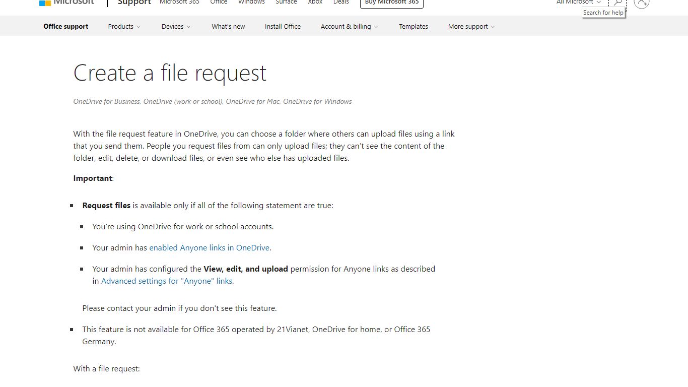 Create a file request - support.microsoft.com